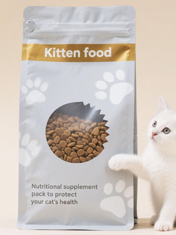Bolsa de fondo plano con ventana para comida para mascotas a medida